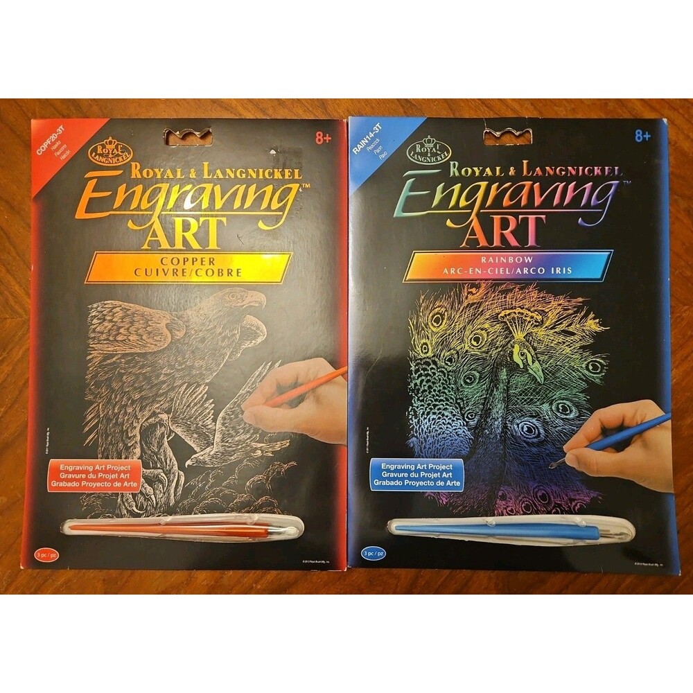 2X Royal & Langnickel(R) Copper/Rainbow Engraving Art Kit 8X10-Hawk & Peacock